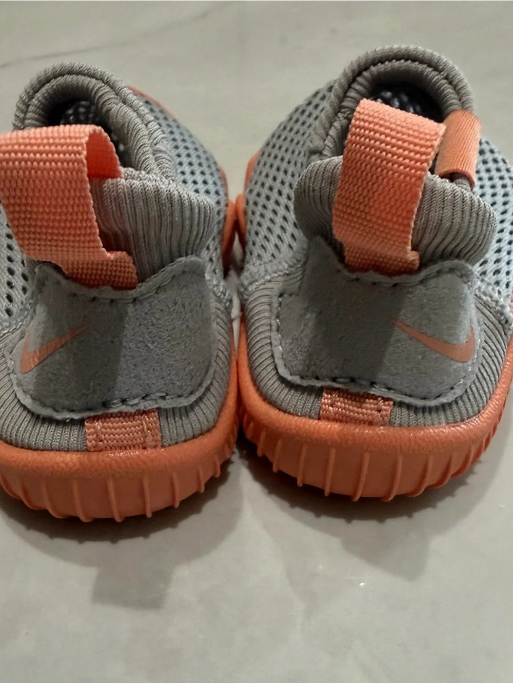 Nike Kids Grey Mesh Slip-On Sneakers with Coral Accents